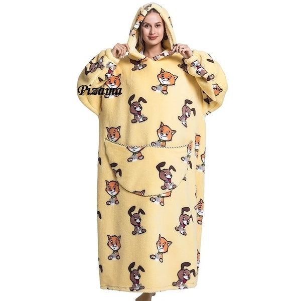 Sweatshirt Women Plus Size Clothes Blue Extra Long Winter Warm Tv Blankets Wearable Sherpa Oversized Hoodies Winter Clothes