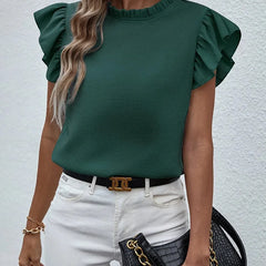 Elegant Ruffles Sleeveless O Neck Loose Blouse Women Summer Casual Solid Shirt Office Lady Chic Simple Luxury Tops Streetwear