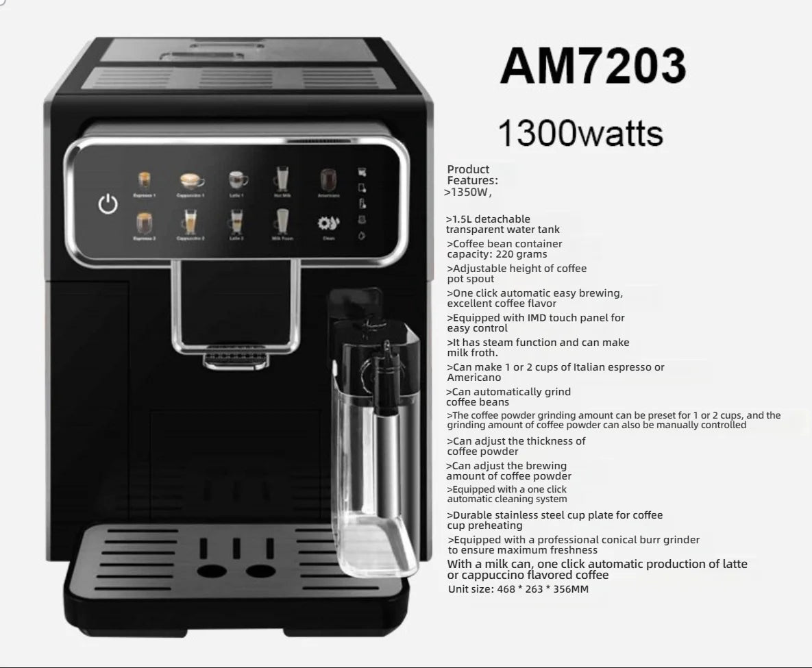 CAFOVO AE01 Fully Automatic Coffee Machine Bean to Cup One Touch Espresso Americano Maker with Milk Frother 1350W
