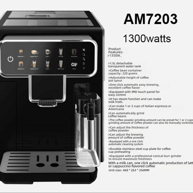 CAFOVO AE01 Fully Automatic Coffee Machine Bean to Cup One Touch Espresso Americano Maker with Milk Frother 1350W
