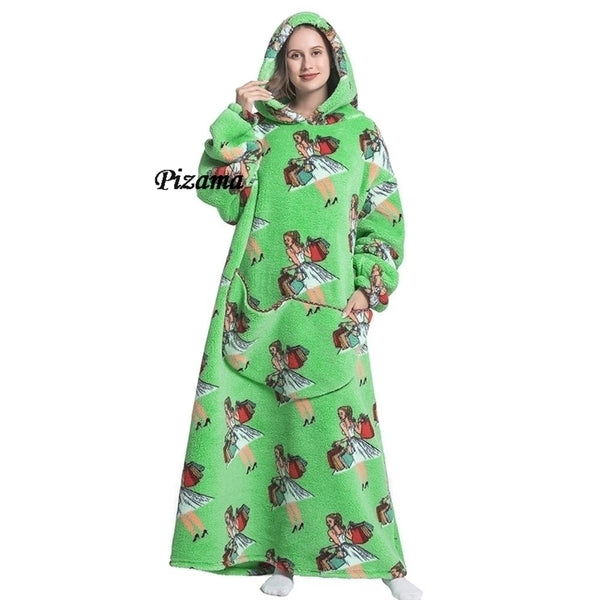 Sweatshirt Women Plus Size Clothes Blue Extra Long Winter Warm Tv Blankets Wearable Sherpa Oversized Hoodies Winter Clothes