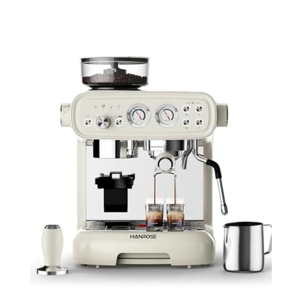 Professional Espresso Machine with Builtin Grinder and 20 Bar Pressure for Home Use Includes Milk Frother Steam Wand for Crafti