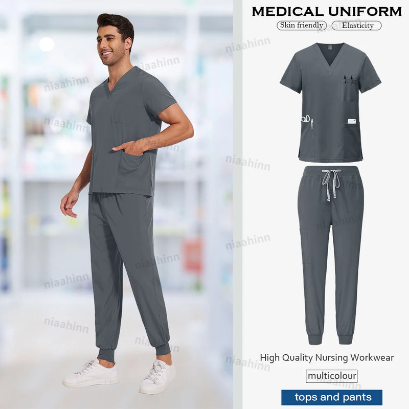 Scrubs Men Women Wholesale Scrubs Uniforms Medical Jogger Set Nurses Accessories Dental Clinic Pet Grooming Scrub Top Pants Sets