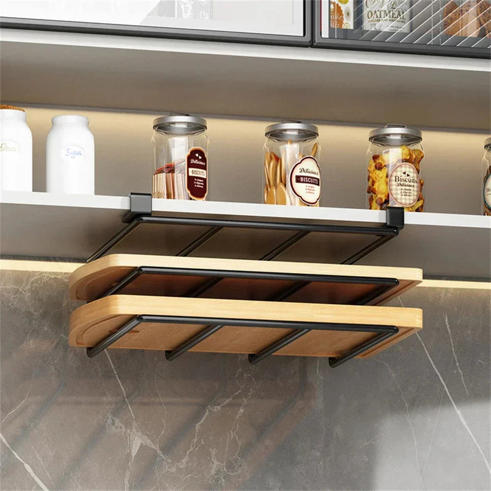 DecorBites™ Kitchen Rack: Cupboard Paper Towel Rags Hanger with Hooks