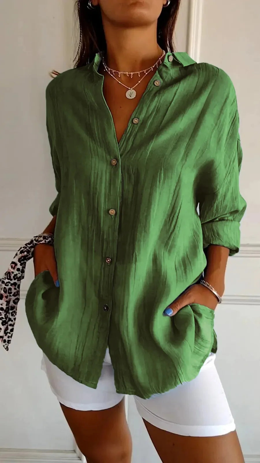 New Women's Shirt Casual Lapel Pleated Single-Breasted Button Solid Color Shirt Office Street Tops Blouses for Female