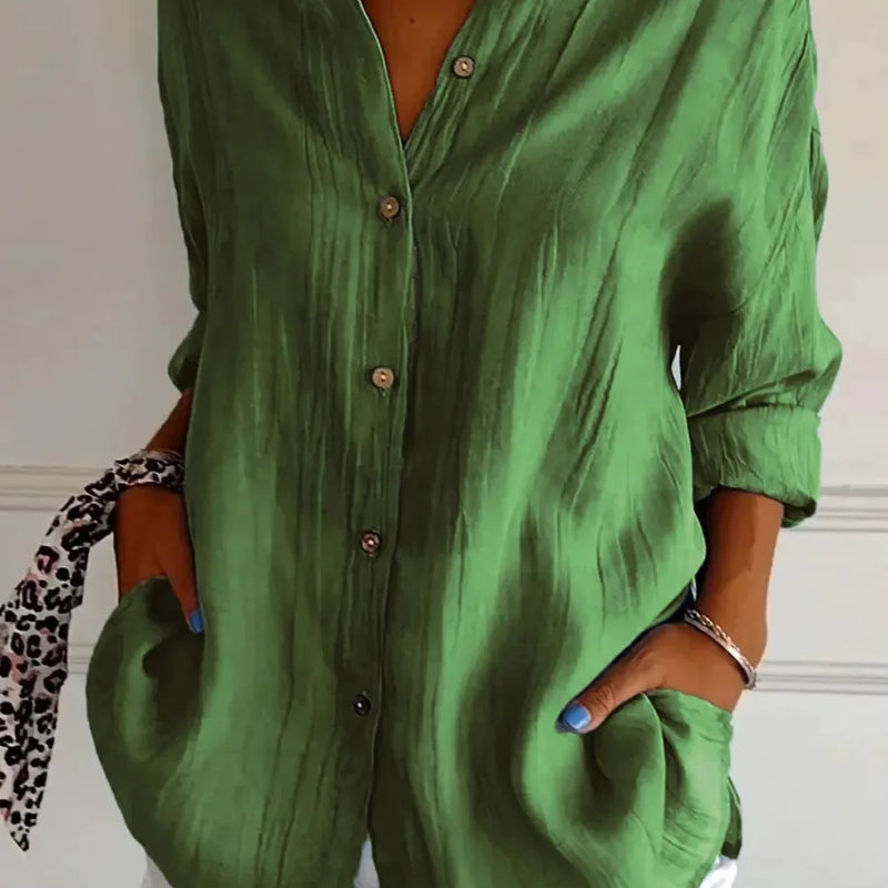 New Women's Shirt Casual Lapel Pleated Single-Breasted Button Solid Color Shirt Office Street Tops Blouses for Female