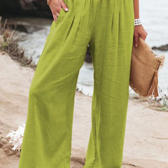 Women's casual pants with drawstring, mid waist, beach wide leg, spring and summer, European and American pants