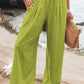 Women's casual pants with drawstring, mid waist, beach wide leg, spring and summer, European and American pants