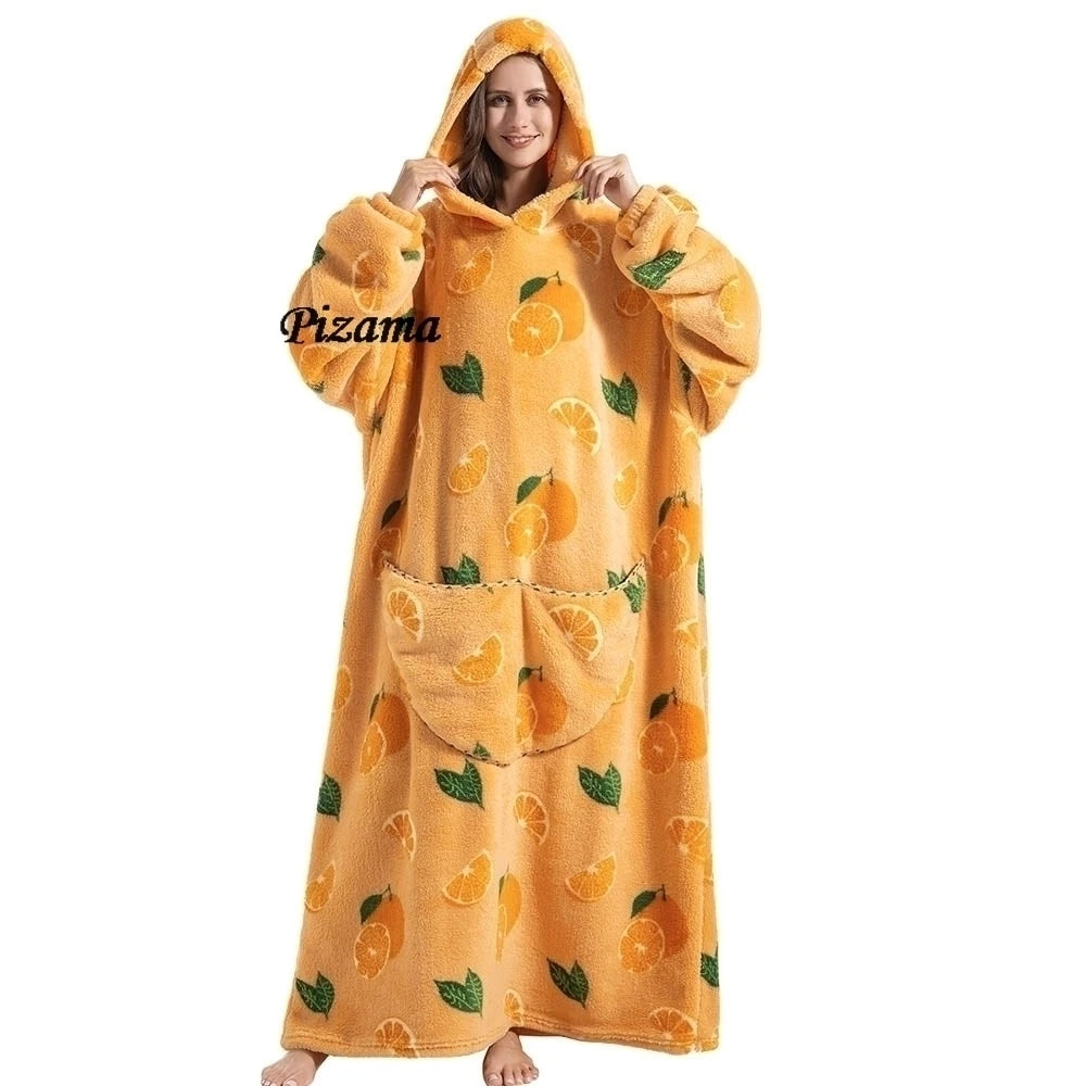 Sweatshirt Women Plus Size Clothes Blue Extra Long Winter Warm Tv Blankets Wearable Sherpa Oversized Hoodies Winter Clothes