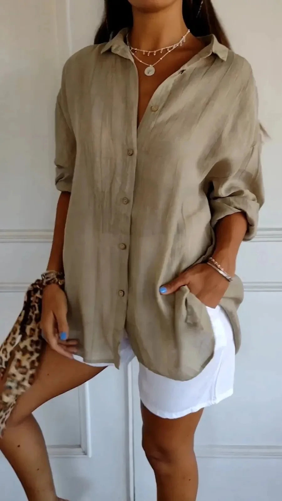 New Women's Shirt Casual Lapel Pleated Single-Breasted Button Solid Color Shirt Office Street Tops Blouses for Female