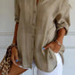 New Women's Shirt Casual Lapel Pleated Single-Breasted Button Solid Color Shirt Office Street Tops Blouses for Female