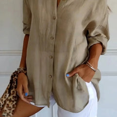 New Women's Shirt Casual Lapel Pleated Single-Breasted Button Solid Color Shirt Office Street Tops Blouses for Female