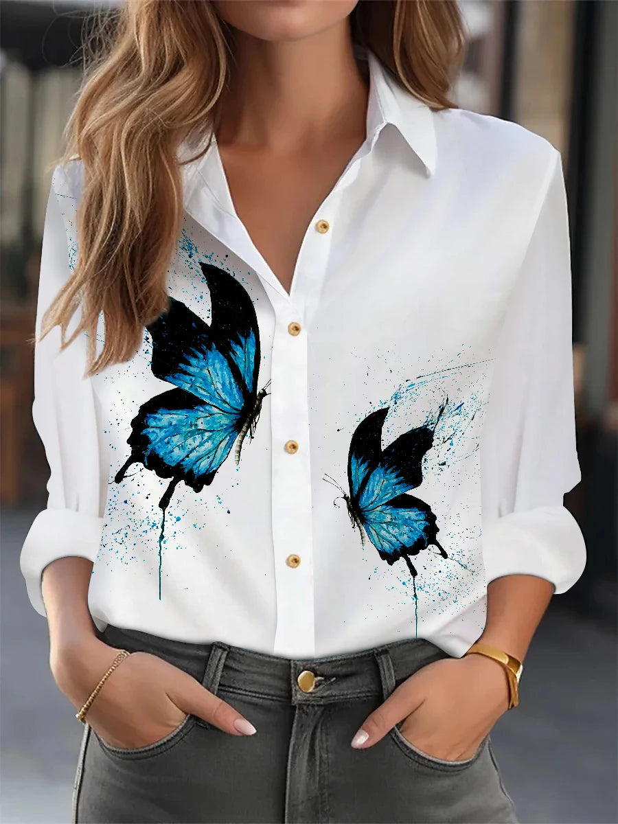 Elegant Loose Blouse Woman Fashion Temperament Long Sleeve Woman Shirt Printed Casual Woman Shirt Holiday Top