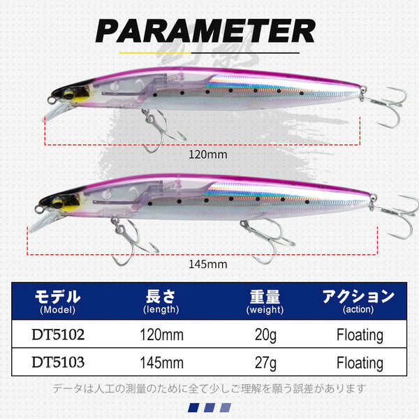 D1 Floating Minnow Fishing Lure 120mm20g/145mm27g Flash Flake Wobbler Baits Weight Slider System For Pike Bass Tackle