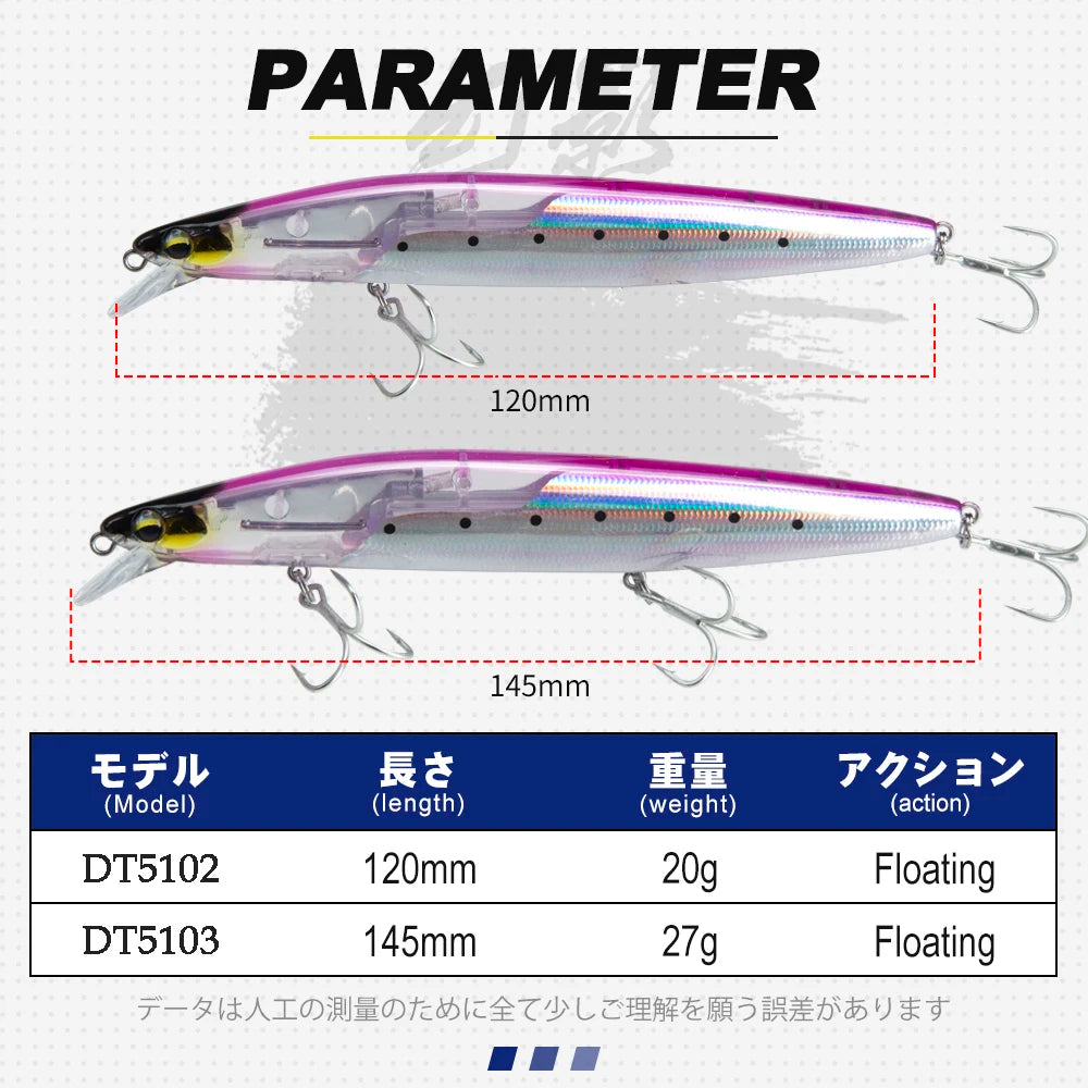 D1 Floating Minnow Fishing Lure 120mm20g/145mm27g Flash Flake Wobbler Baits Weight Slider System For Pike Bass Tackle