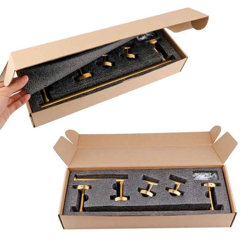 DecorBites™ Brushed Gold Bathroom Hardware Set: Towel Holder, Paper Holder, Robe Hook