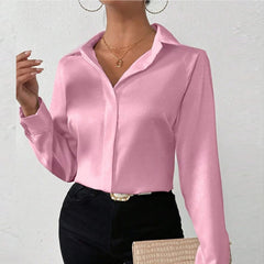 Women Long Sleeve Silk Shirt Female Fashion Turn Down Collar Button Blouse Women Elegant Satin Tops Office Lady Shirt