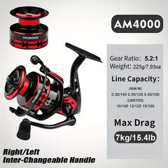PROBEROS Fishing Reel 5.2:1 1000-6000 Max Drag 9KG Spinning Reels Metal Spool Reel drag fishing reel,Fishing Accessories