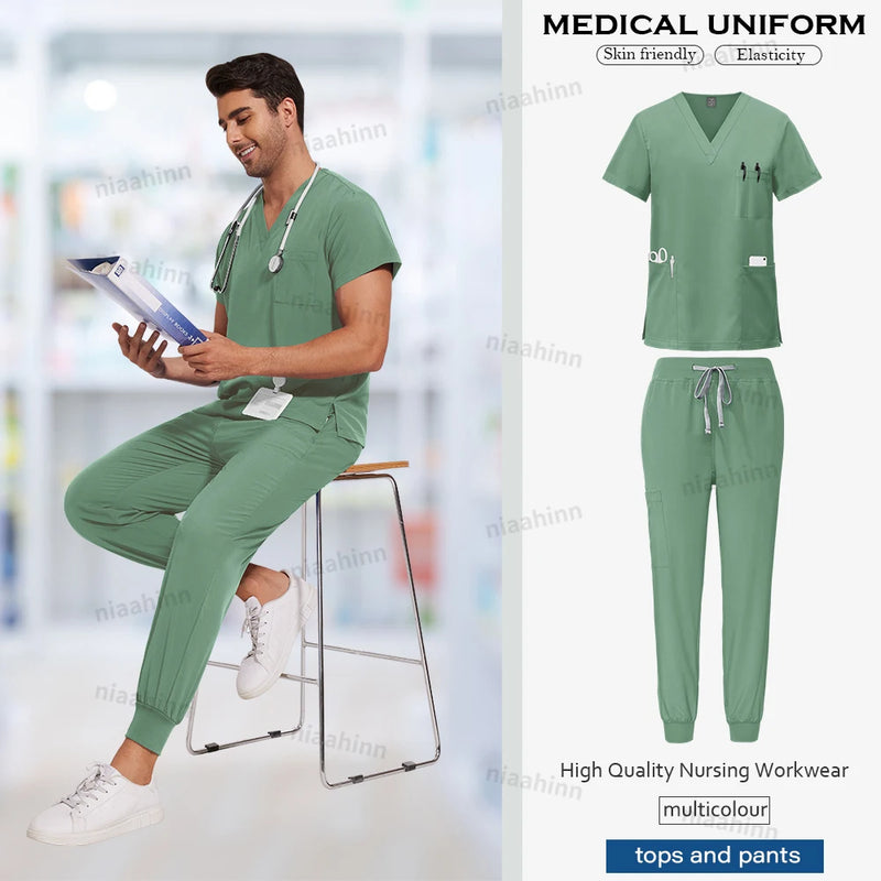 Scrubs Men Women Wholesale Scrubs Uniforms Medical Jogger Set Nurses Accessories Dental Clinic Pet Grooming Scrub Top Pants Sets