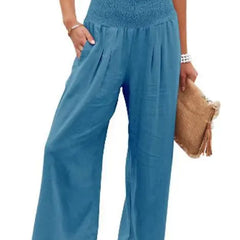 Women's casual pants with drawstring, mid waist, beach wide leg, spring and summer, European and American pants