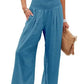 Women's casual pants with drawstring, mid waist, beach wide leg, spring and summer, European and American pants