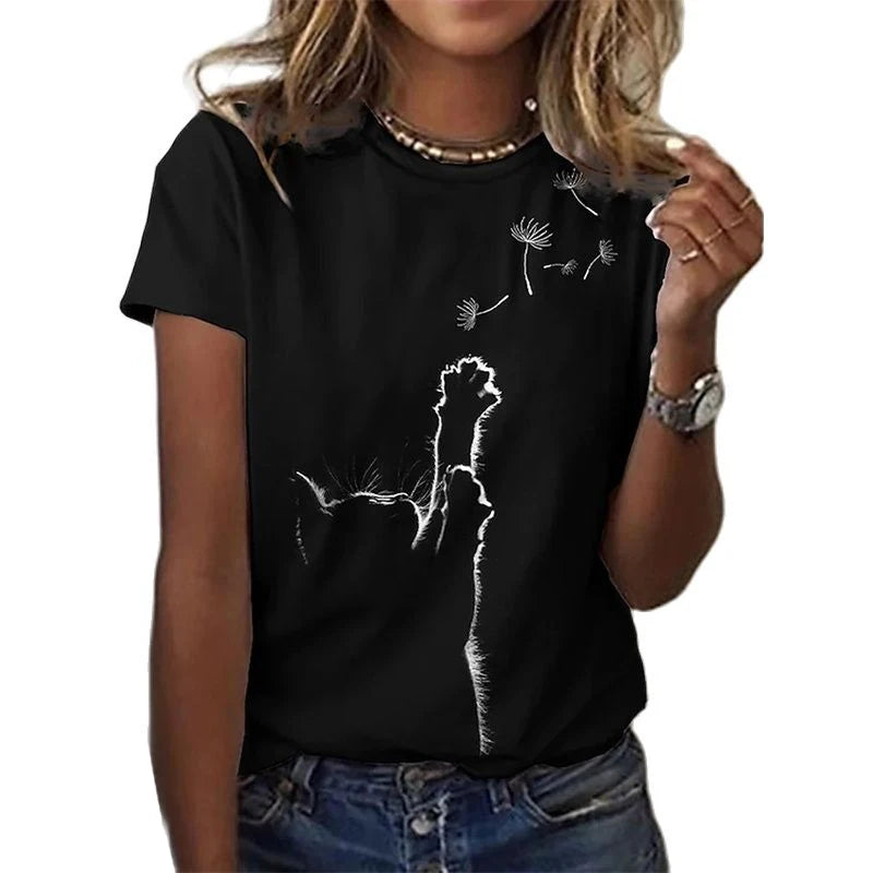 Women's T Shirt Fashion Blouse Short Sleeve T Shirt For Women 3d Cat Print Black Kawaii T Shirt Women's Oversized Summer Top