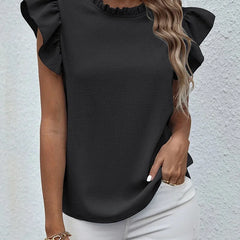 Elegant Ruffles Sleeveless O Neck Loose Blouse Women Summer Casual Solid Shirt Office Lady Chic Simple Luxury Tops Streetwear