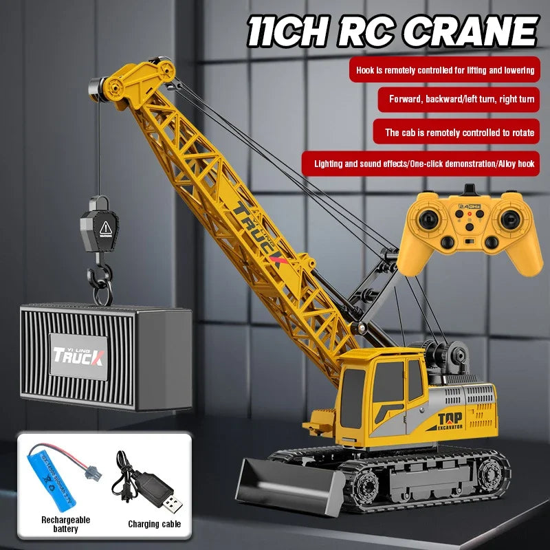 Big Rc Truck Alloy Crane 2.4G Remote Control Truck 9Ch 11Ch 13Ch 15Ch Spray Toy Radio Controlled Engineering Vehicle Excavator