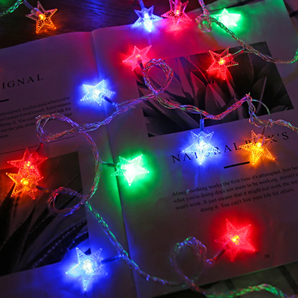 LED Star Fairy Lights Outdoor Chain Lights Garland Bulb String Lights Party Home Wedding Terrace Garden Christmas Decoration