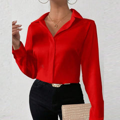 Women Long Sleeve Silk Shirt Female Fashion Turn Down Collar Button Blouse Women Elegant Satin Tops Office Lady Shirt
