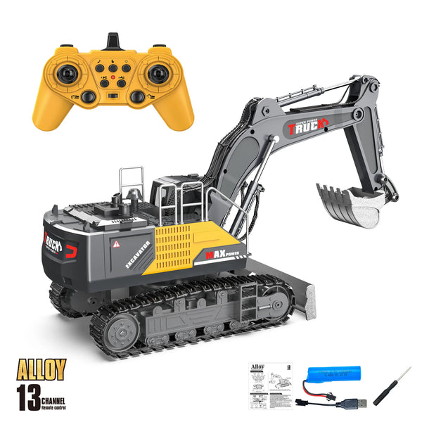 1/18 RC Excavator Alloy Electric Toy Spray with Light 15/13/12 Channel Kids Simulation Remote Control Car RC Truck Toys for Boys