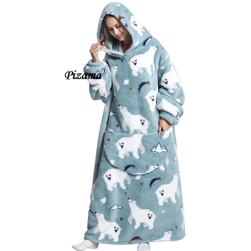 Sweatshirt Women Plus Size Clothes Blue Extra Long Winter Warm Tv Blankets Wearable Sherpa Oversized Hoodies Winter Clothes