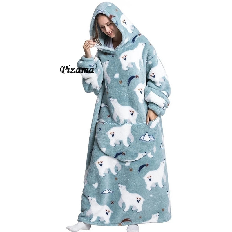 Sweatshirt Women Plus Size Clothes Blue Extra Long Winter Warm Tv Blankets Wearable Sherpa Oversized Hoodies Winter Clothes