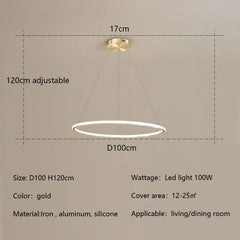 Nordic Simple Round Ring Led Chandeliers Lighting Living Dining Room Lustre Circle Pendant Lights Bedroom Hanging Lamps Fixtures