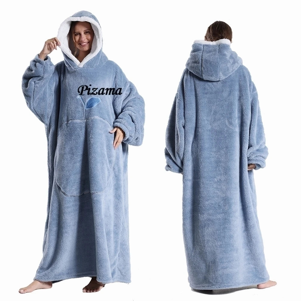 Sweatshirt Women Plus Size Clothes Blue Extra Long Winter Warm Tv Blankets Wearable Sherpa Oversized Hoodies Winter Clothes