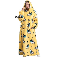 Sweatshirt Women Plus Size Clothes Blue Extra Long Winter Warm Tv Blankets Wearable Sherpa Oversized Hoodies Winter Clothes