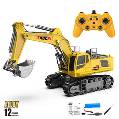 1/18 RC Excavator Alloy Electric Toy Spray with Light 15/13/12 Channel Kids Simulation Remote Control Car RC Truck Toys for Boys