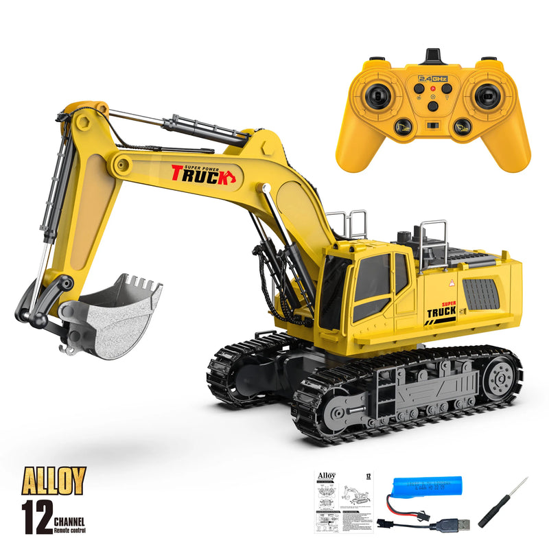 1/18 RC Excavator Alloy Electric Toy Spray with Light 15/13/12 Channel Kids Simulation Remote Control Car RC Truck Toys for Boys