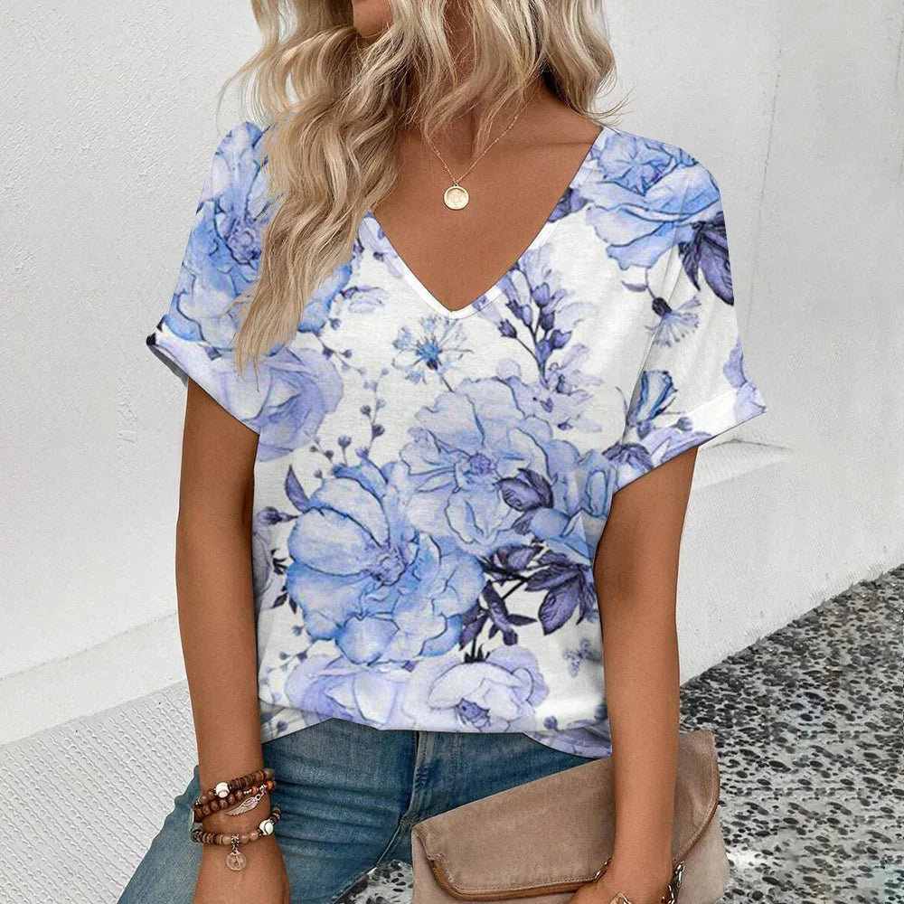 Women's T-Shirt Summer V-Neck T Shirt For Women Daily Fashion Short Sleeve Casual T-Shirt 3d Print Female Clothes