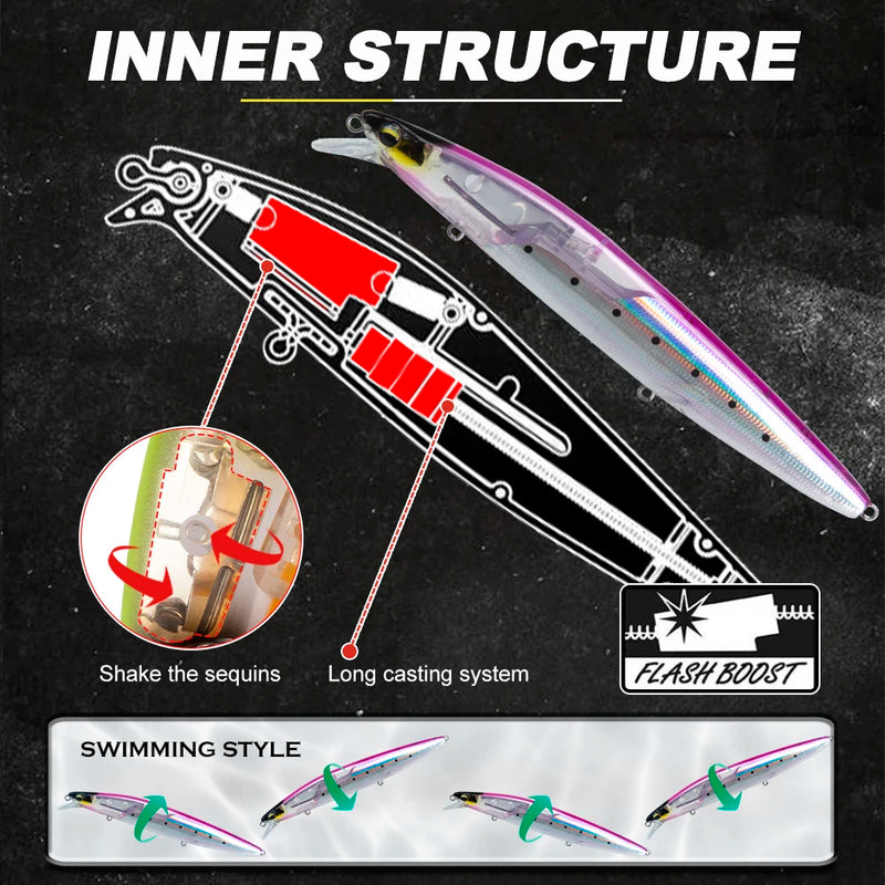 D1 Floating Minnow Fishing Lure 120mm20g/145mm27g Flash Flake Wobbler Baits Weight Slider System For Pike Bass Tackle