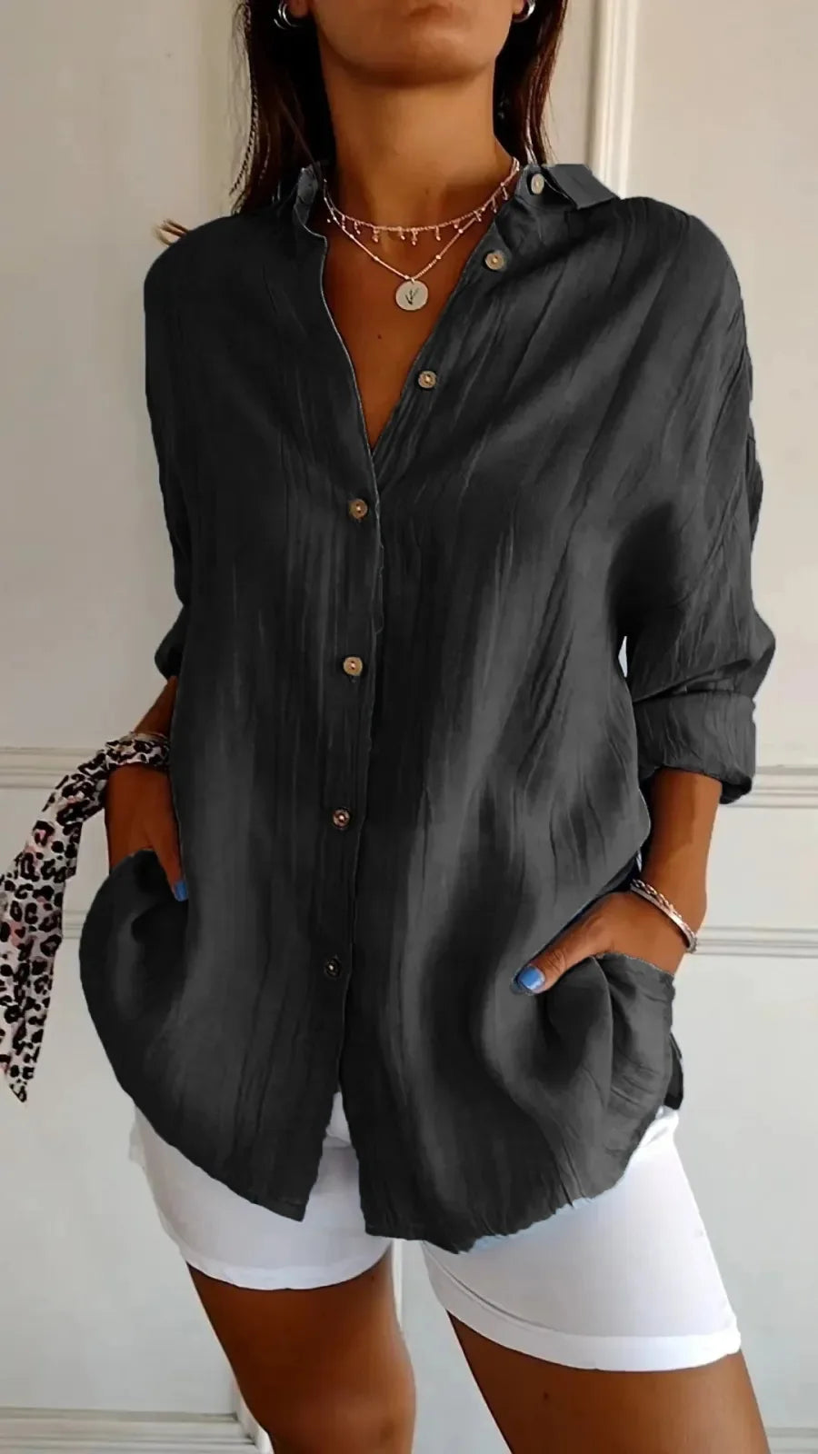 New Women's Shirt Casual Lapel Pleated Single-Breasted Button Solid Color Shirt Office Street Tops Blouses for Female