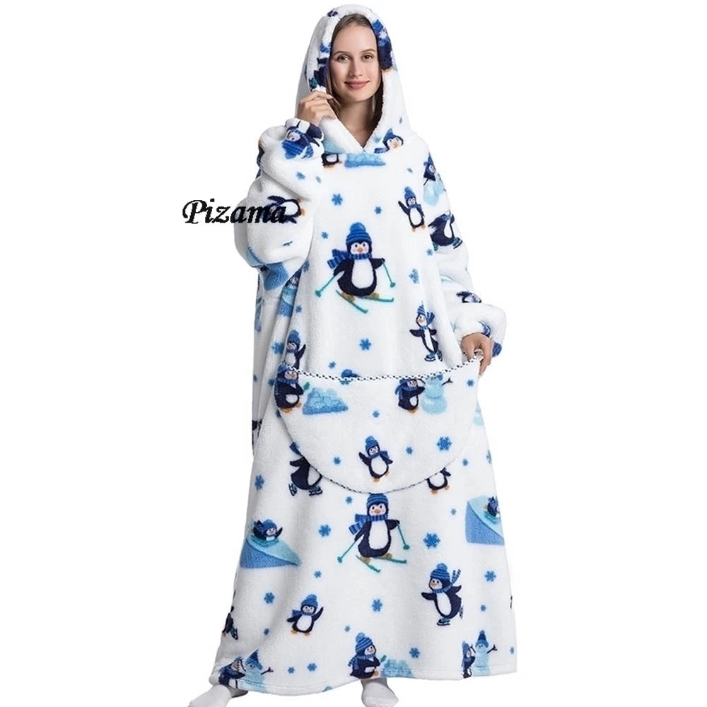 Sweatshirt Women Plus Size Clothes Blue Extra Long Winter Warm Tv Blankets Wearable Sherpa Oversized Hoodies Winter Clothes