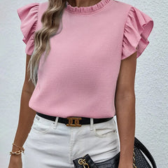 Elegant Ruffles Sleeveless O Neck Loose Blouse Women Summer Casual Solid Shirt Office Lady Chic Simple Luxury Tops Streetwear