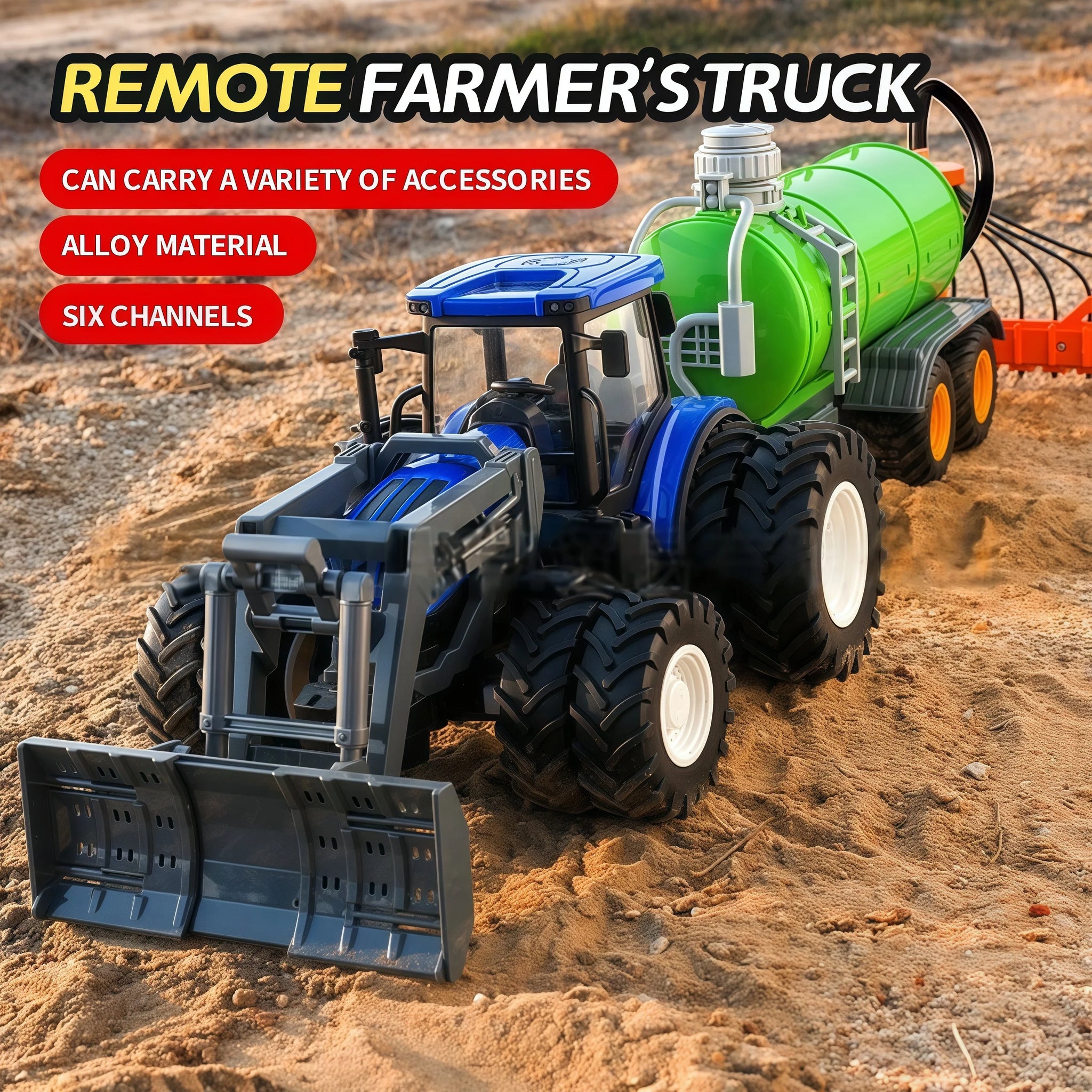 Rc Car 1:24 Alloy Remote-Controlled Tractor Toy With Headlights Simulation Electric Farm Truck Toy Set Child Outdoors Toys Gifts