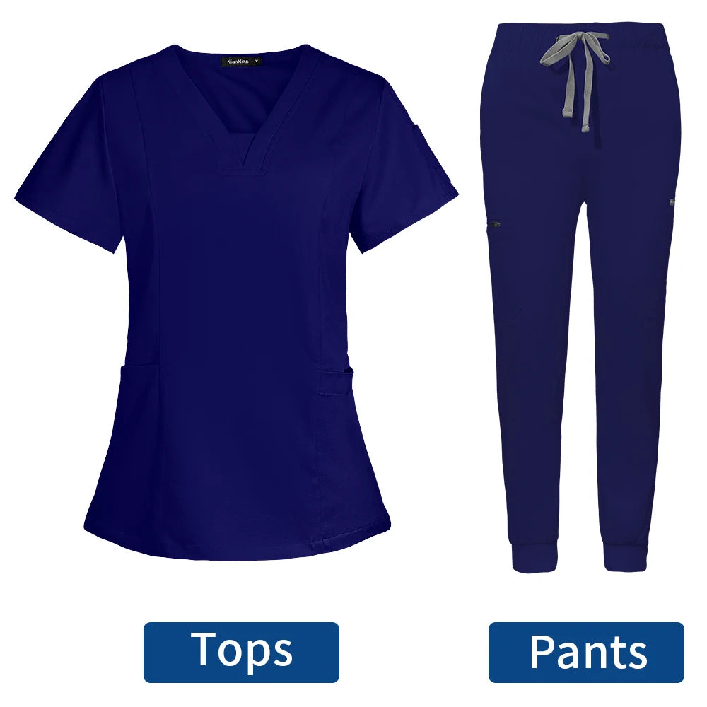 Short Sleeve Scrubs Surgical Nursing Uniforms Nurse Women V-neck Pocket Workwear Dentist Medical Uniforms Men Clinic Scrub Suit