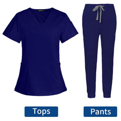 Short Sleeve Scrubs Surgical Nursing Uniforms Nurse Women V-neck Pocket Workwear Dentist Medical Uniforms Men Clinic Scrub Suit