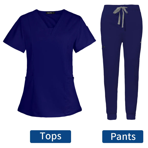 Short Sleeve Scrubs Surgical Nursing Uniforms Nurse Women V-neck Pocket Workwear Dentist Medical Uniforms Men Clinic Scrub Suit