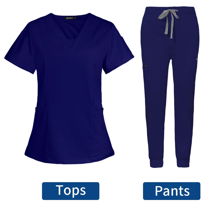 Short Sleeve Scrubs Surgical Nursing Uniforms Nurse Women V-neck Pocket Workwear Dentist Medical Uniforms Men Clinic Scrub Suit
