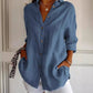 New Women's Shirt Casual Lapel Pleated Single-Breasted Button Solid Color Shirt Office Street Tops Blouses for Female