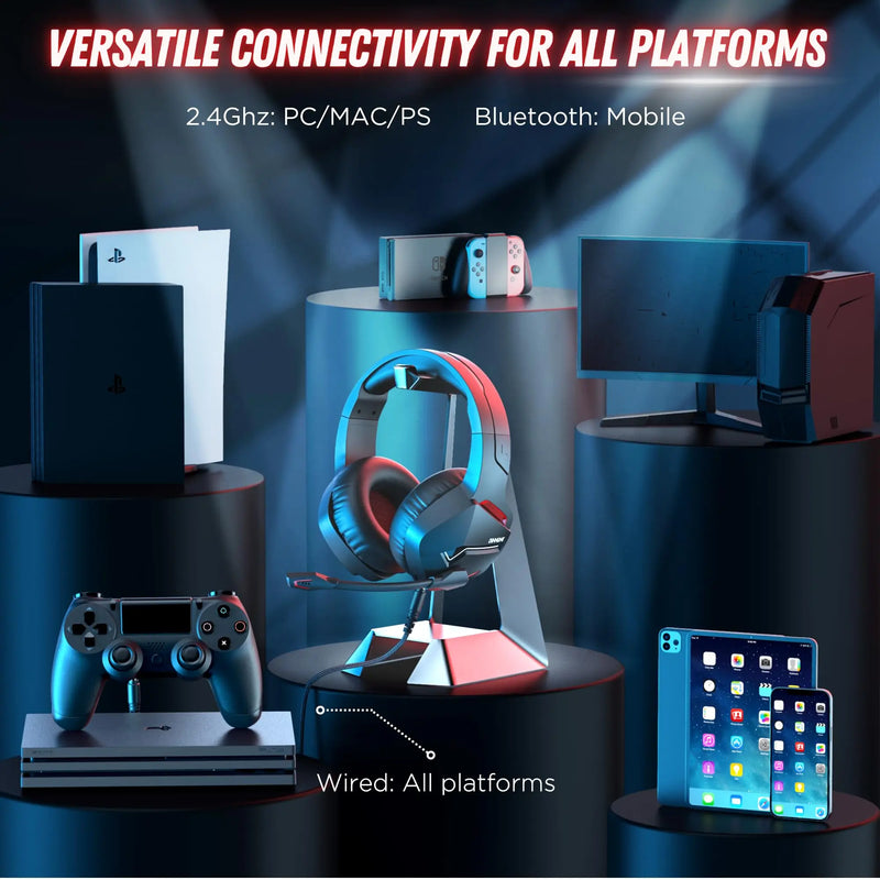 BINNUNE Dual Wireless Gaming Headset with mic for PC PS4 PS5, Bluetooth Gaming Headset  for Laptop Computer, Gaming Headphones